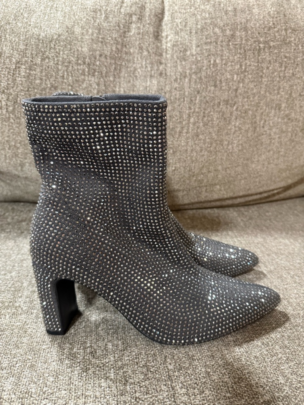 a new day Gray Crystal Studded Pointed Toe Ankle Boots